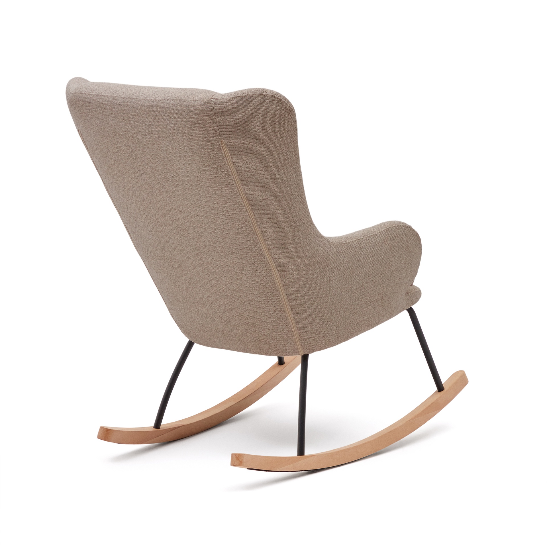 Maustin rocking chair in beige chenille with a black steel structure and beech wood 