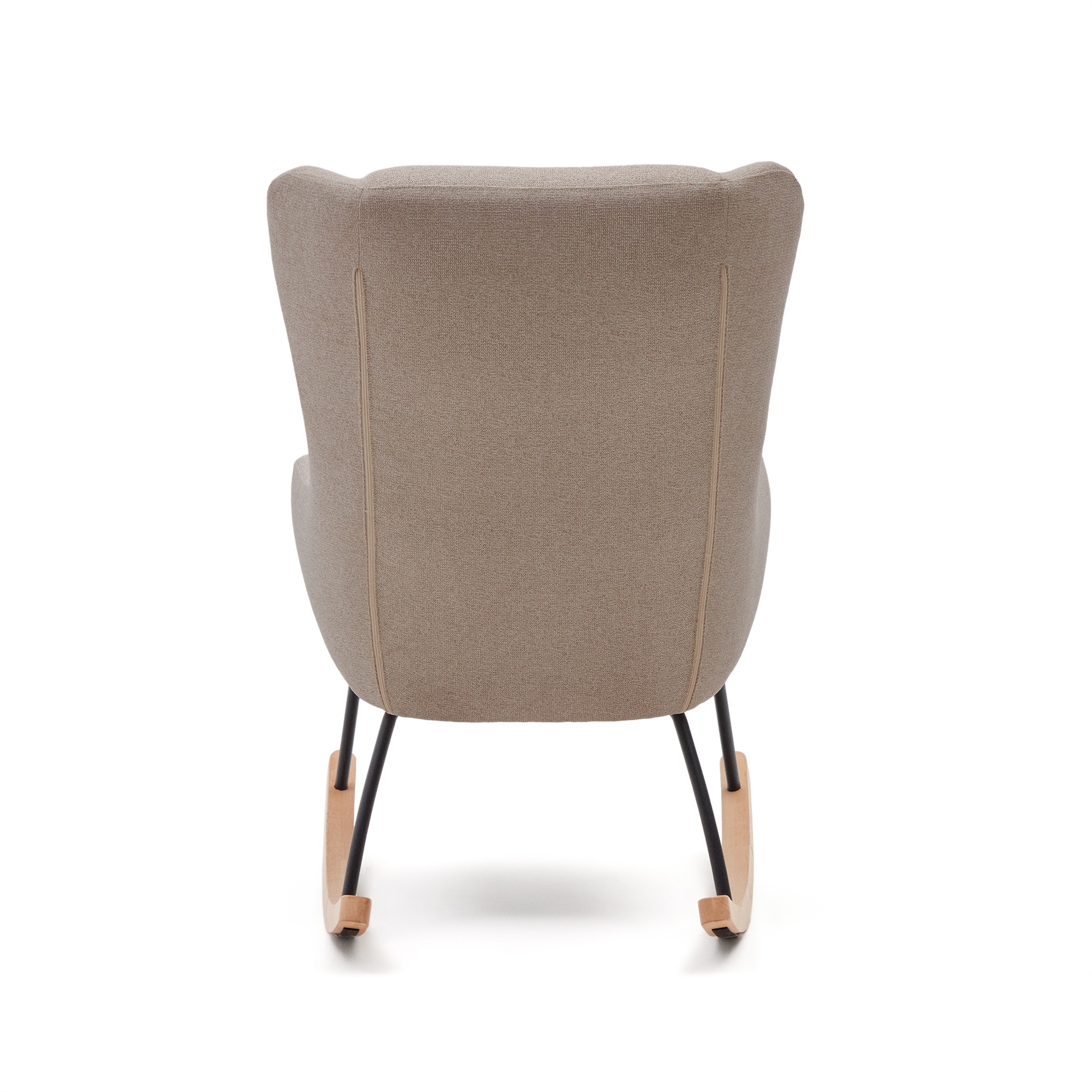 Maustin rocking chair in beige chenille with a black steel structure and beech wood 
