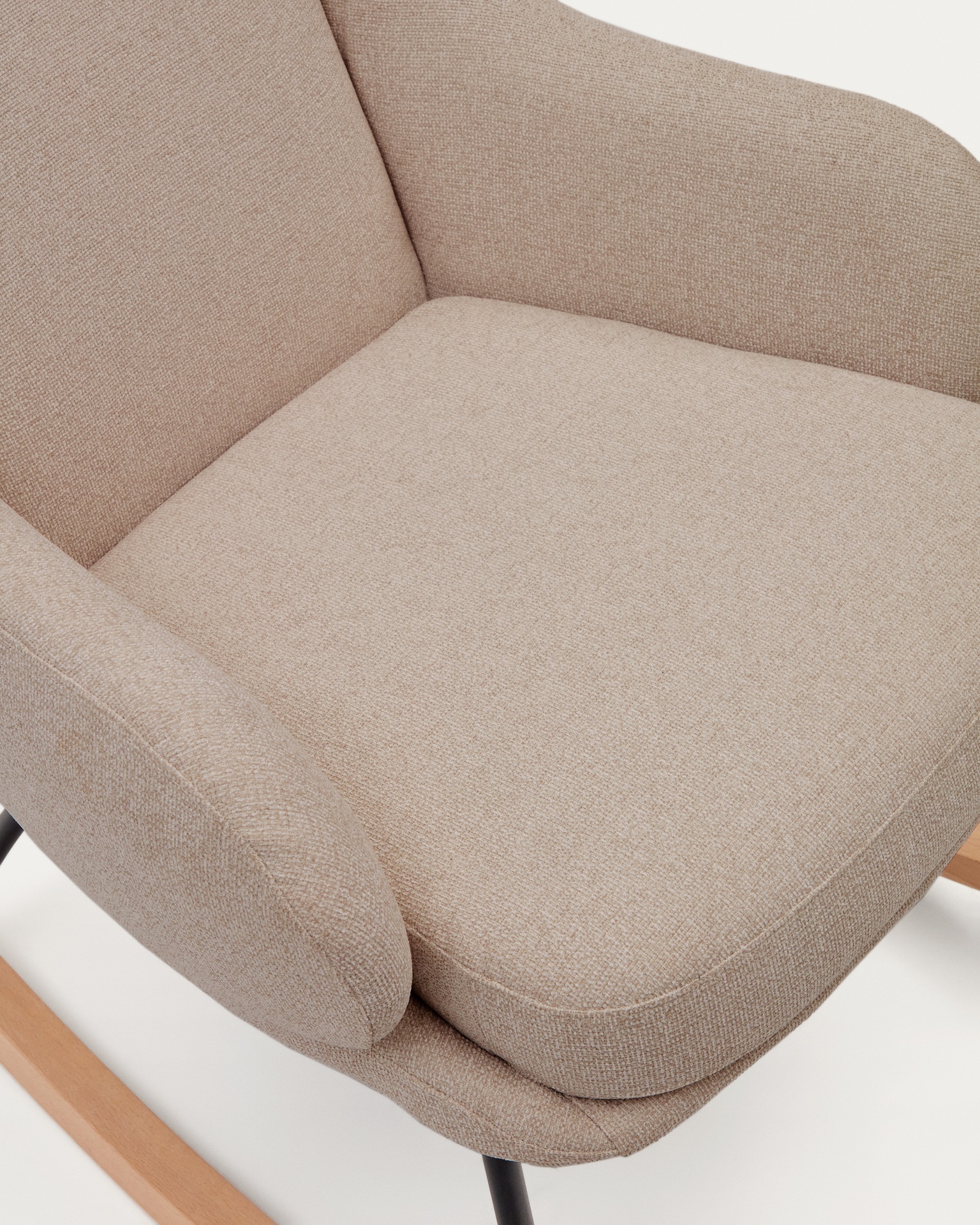 Maustin rocking chair in beige chenille with a black steel structure and beech wood 