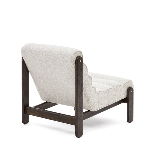 Magira armchair in white bouclé and solid oak wood with a dark finish