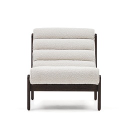 Magira armchair in white bouclé and solid oak wood with a dark finish