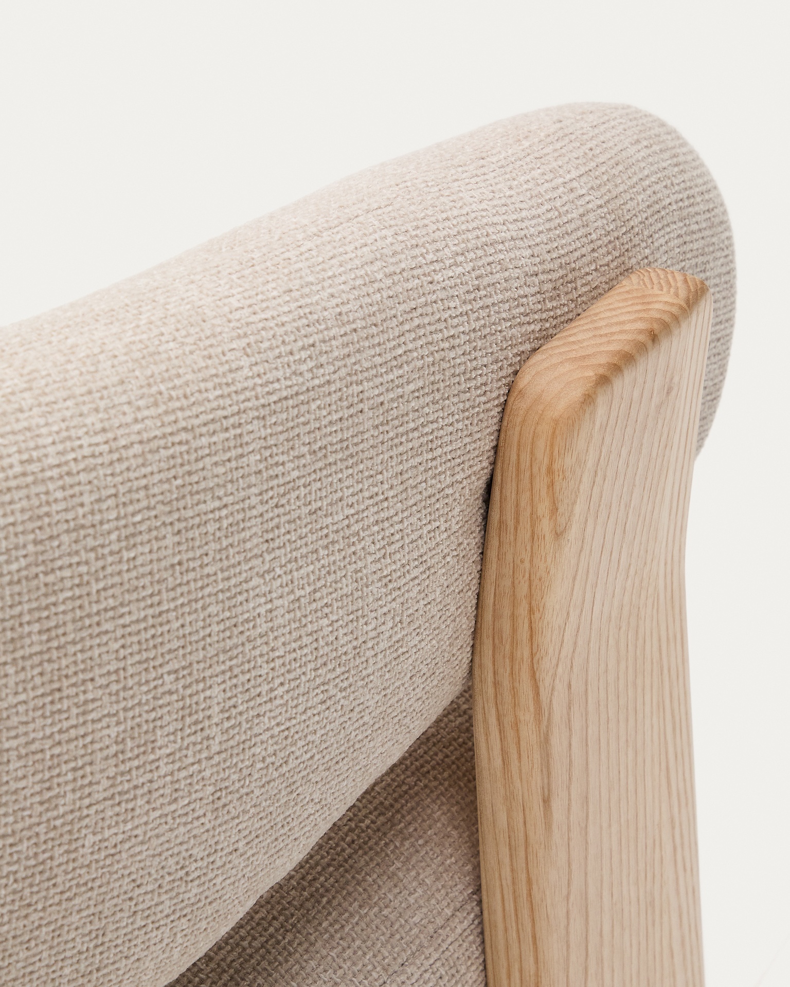 Granite beige chenille armchair with solid ash wood legs in a natural finish FSC 100%