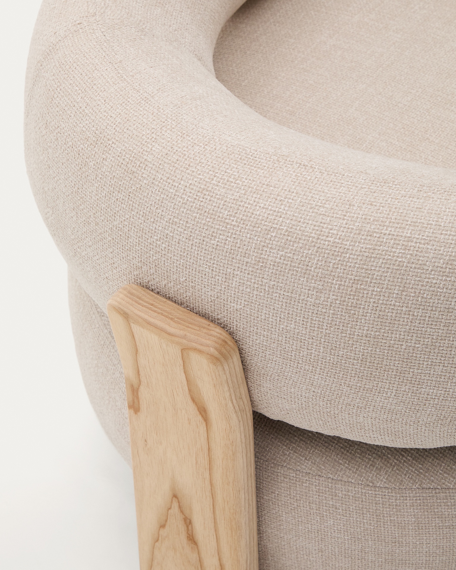 Granite beige chenille armchair with solid ash wood legs in a natural finish FSC 100%