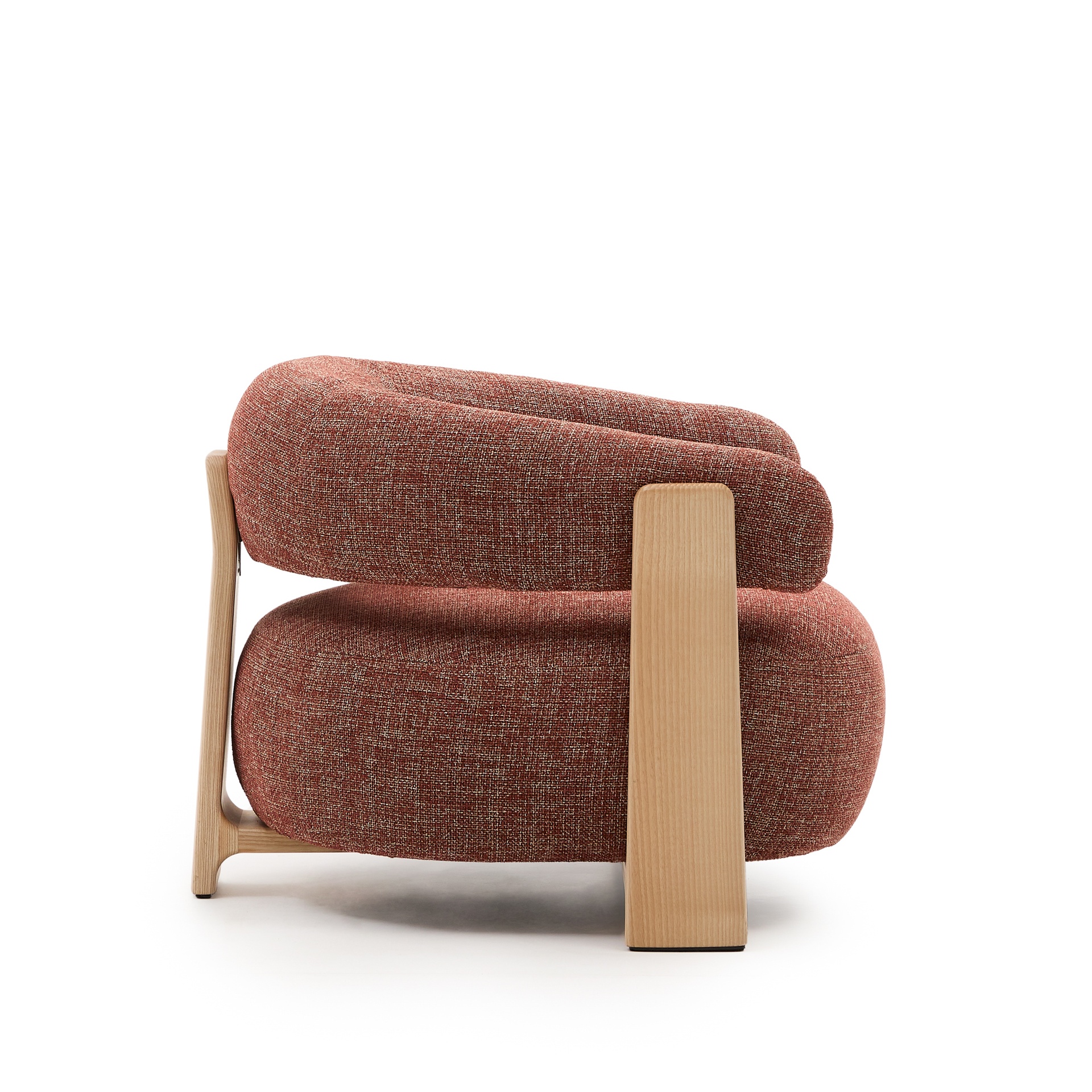 Granite terracotta chenille armchair with solid ash wood legs in a natural finish FSC 100%