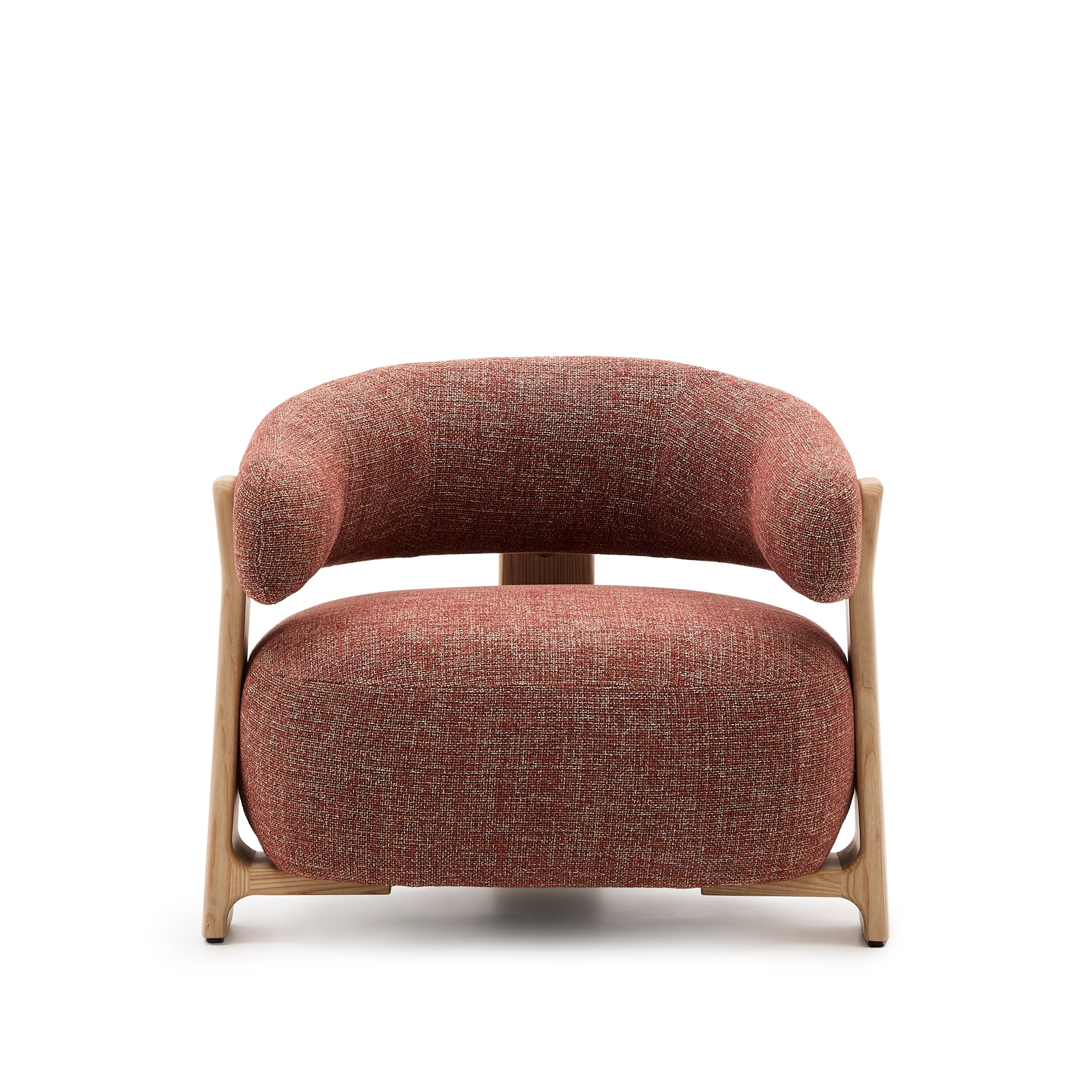 Granite terracotta chenille armchair with solid ash wood legs in a natural finish FSC 100%