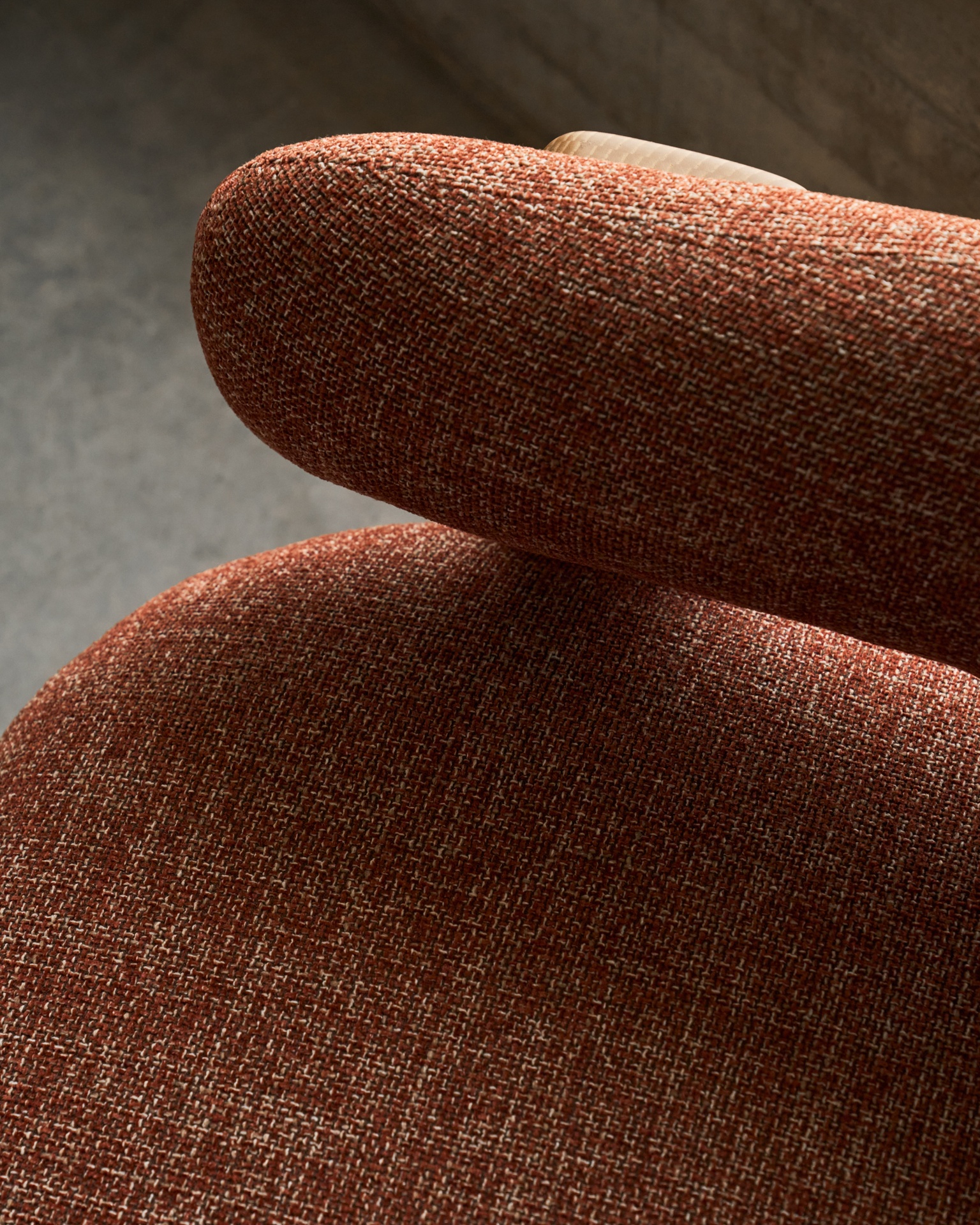 Granite terracotta chenille armchair with solid ash wood legs in a natural finish FSC 100%
