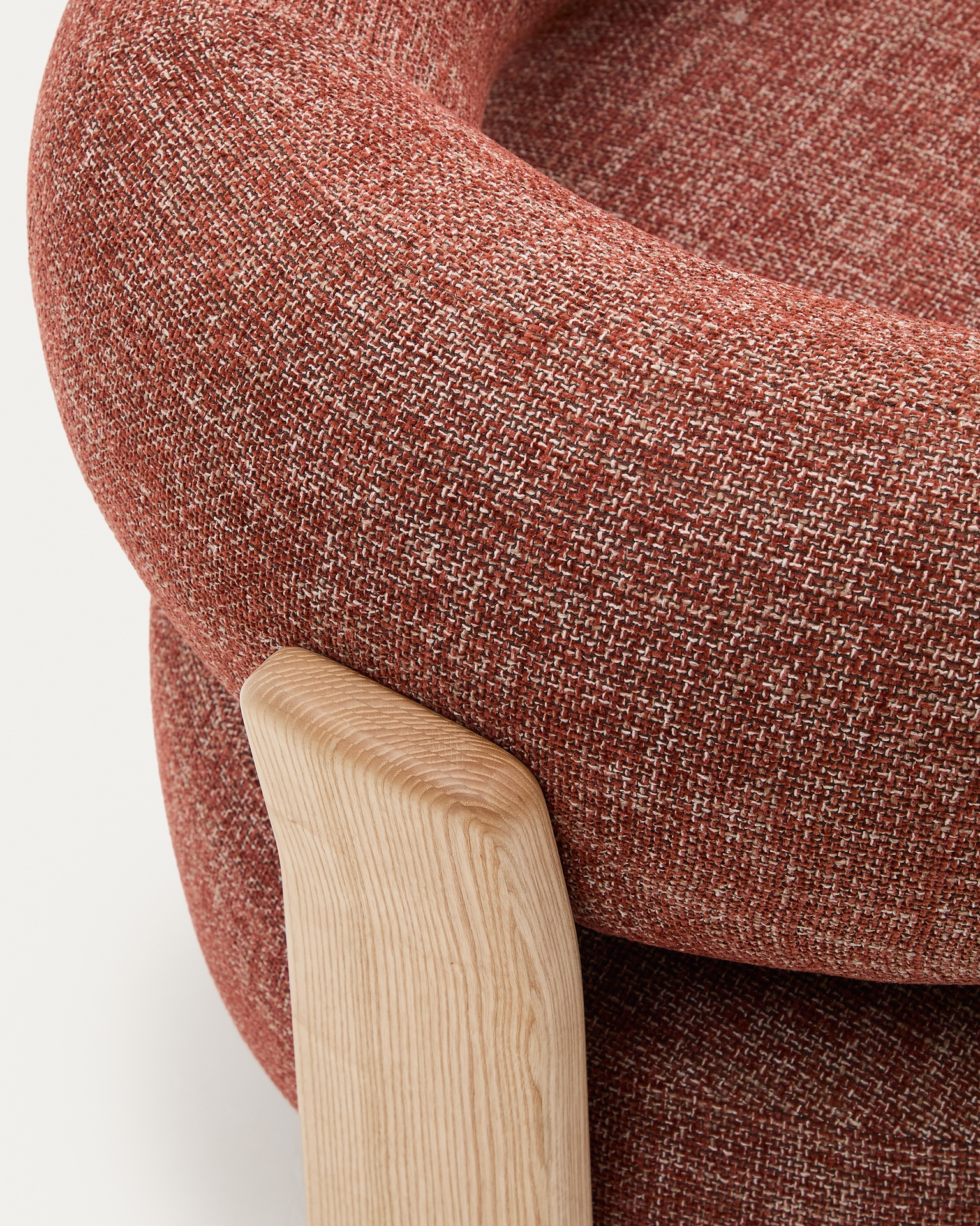 Granite terracotta chenille armchair with solid ash wood legs in a natural finish FSC 100%