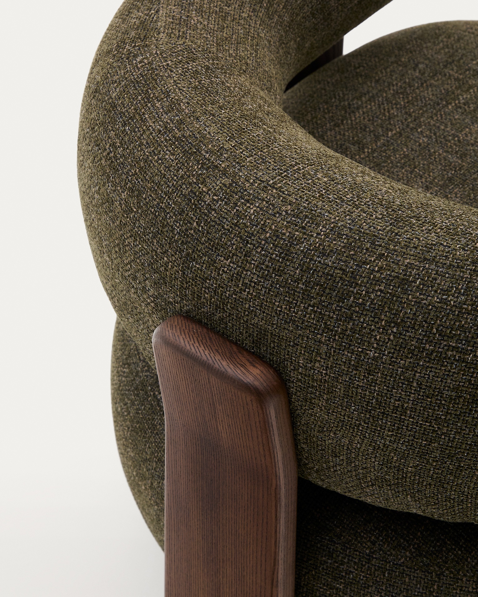 Granite green chenille armchair with solid ash wood legs in a walnut finish FSC 100%