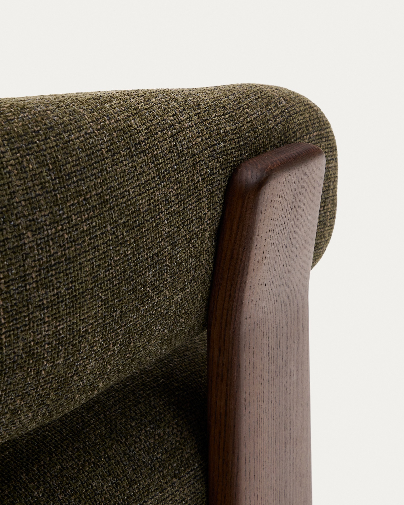 Granite green chenille armchair with solid ash wood legs in a walnut finish FSC 100%