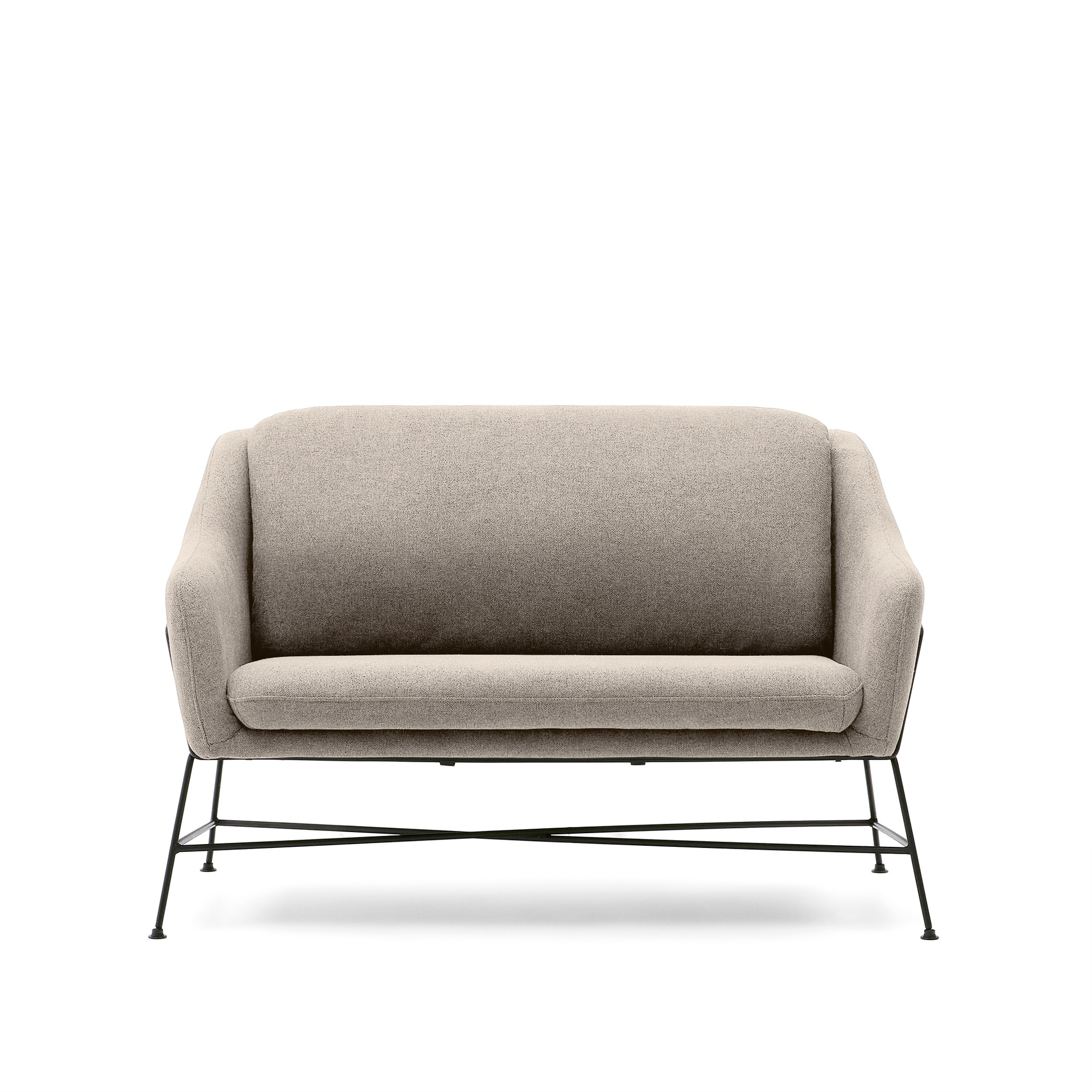 Brida 2-seater sofa in beige and steel legs with black finish, 128 cm