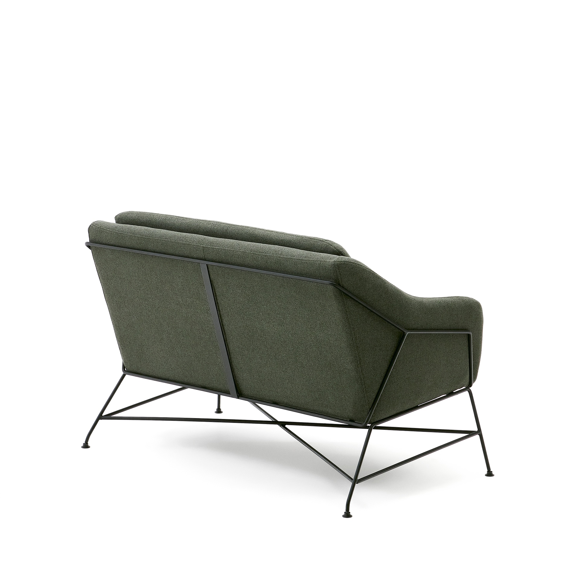 Brida 2-seater sofa in green and steel legs with black finish, 128 cm