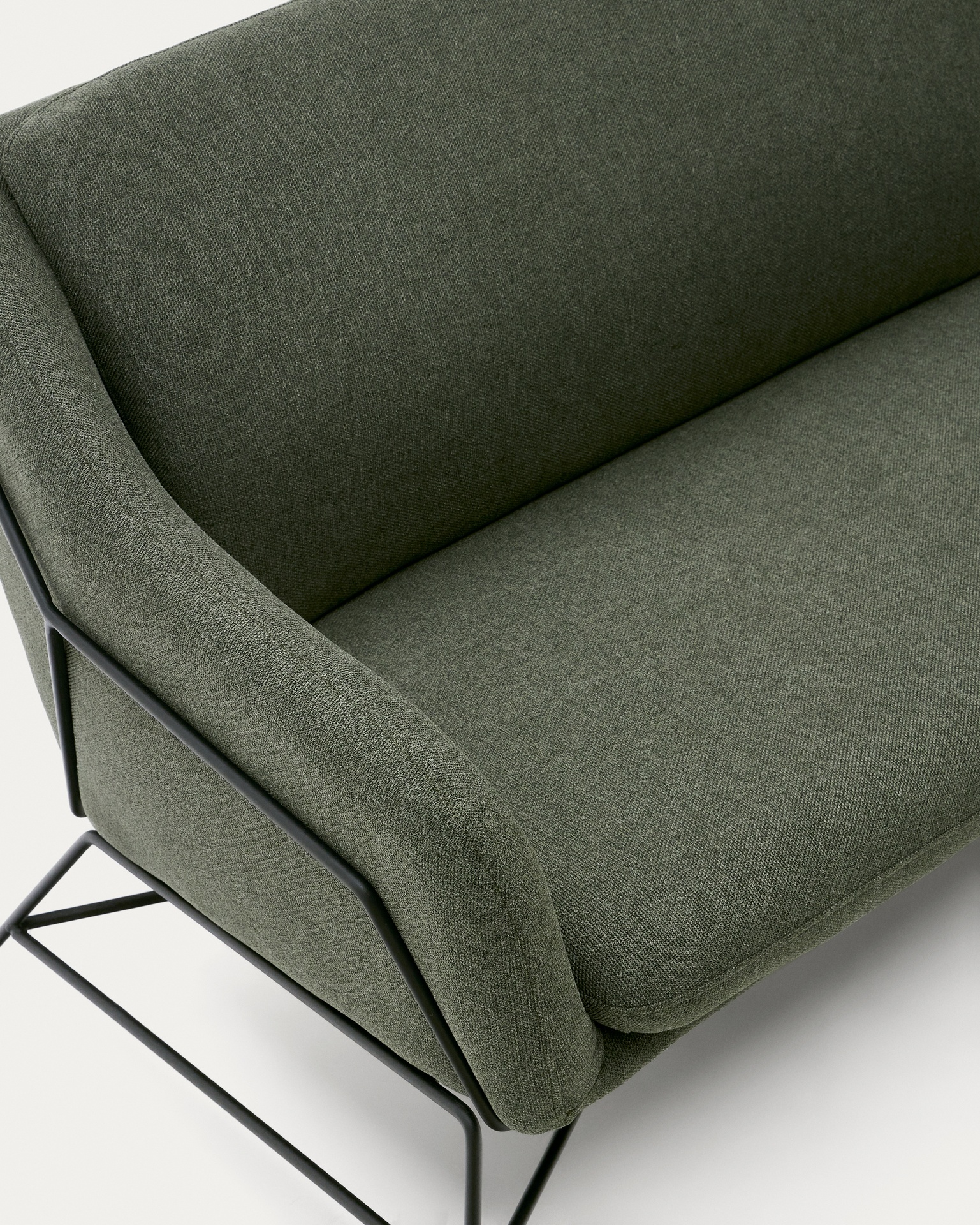 Brida 2-seater sofa in green and steel legs with black finish, 128 cm