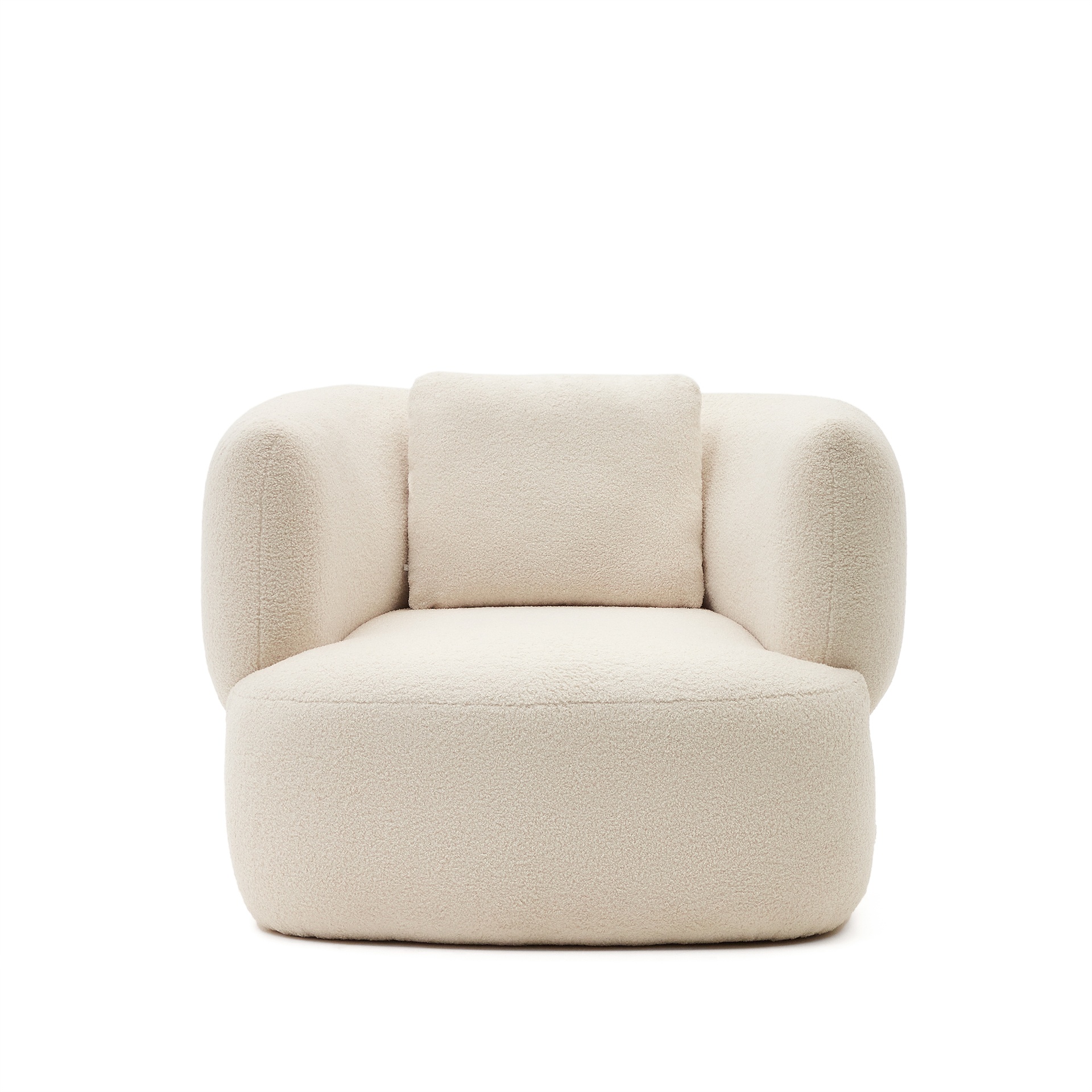 Martina swivel armchair in ecru bouclé with cushion FSC Mix Credit