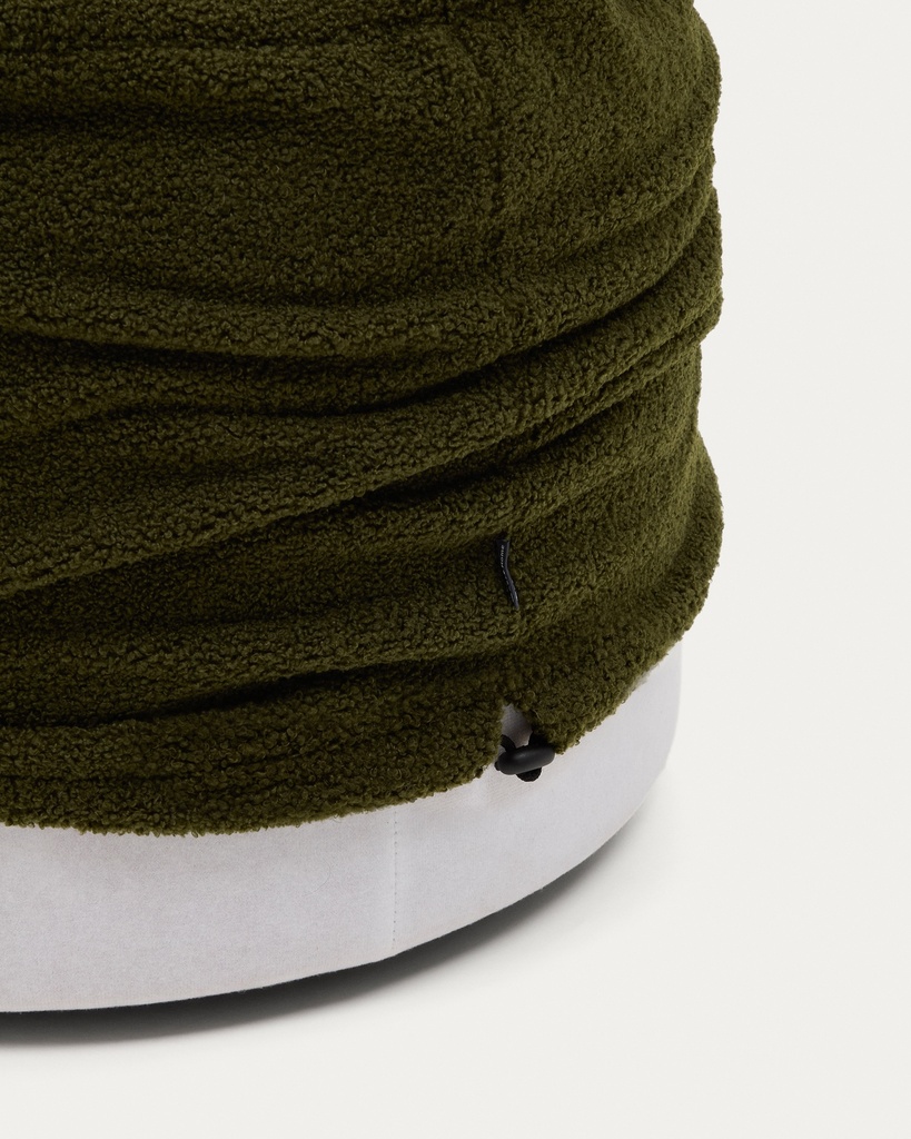 Kaeli footrest with removable cover in green bouclé Ø 60 cm