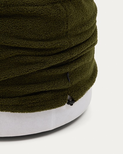 Kaeli footrest with removable cover in green bouclé Ø 60 cm