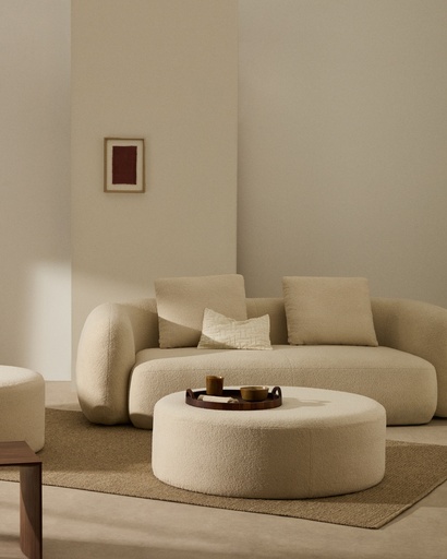 Kaeli footrest with removable cover in ecru bouclé Ø 120 cm