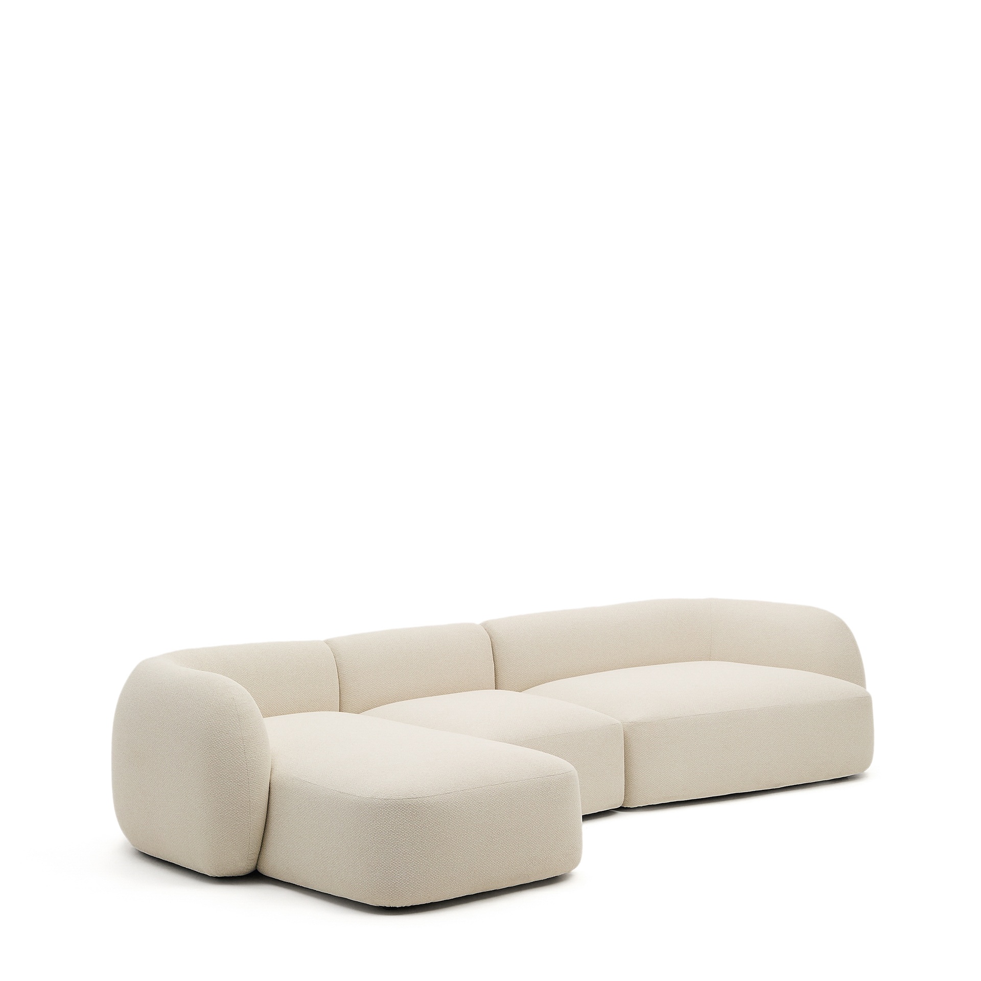 Modular 4-seater sofa Martina in ecru chenille with left chaise longue 377 cm