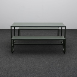Sotil Set aus 2 Bänken und Tisch aus verzinktem Stahl mit grünem Finish 183 x 83 cm