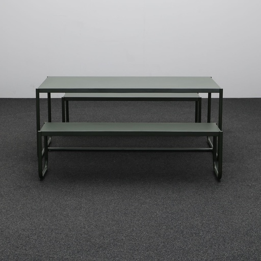 Sotil Set aus 2 Bänken und Tisch aus verzinktem Stahl mit grünem Finish 183 x 83 cm