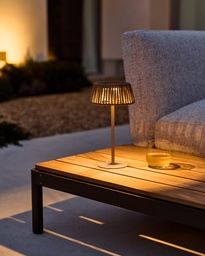 Aldet outdoor solar table lamp in beige mottled rope cord with beige metal stand