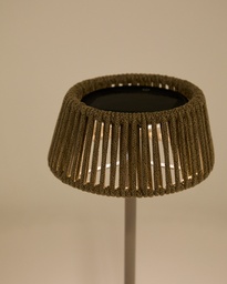 Aldet outdoor solar table lamp in beige mottled rope cord with beige metal stand