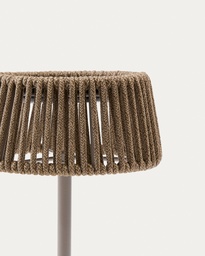 Aldet outdoor solar table lamp in beige mottled rope cord with beige metal stand