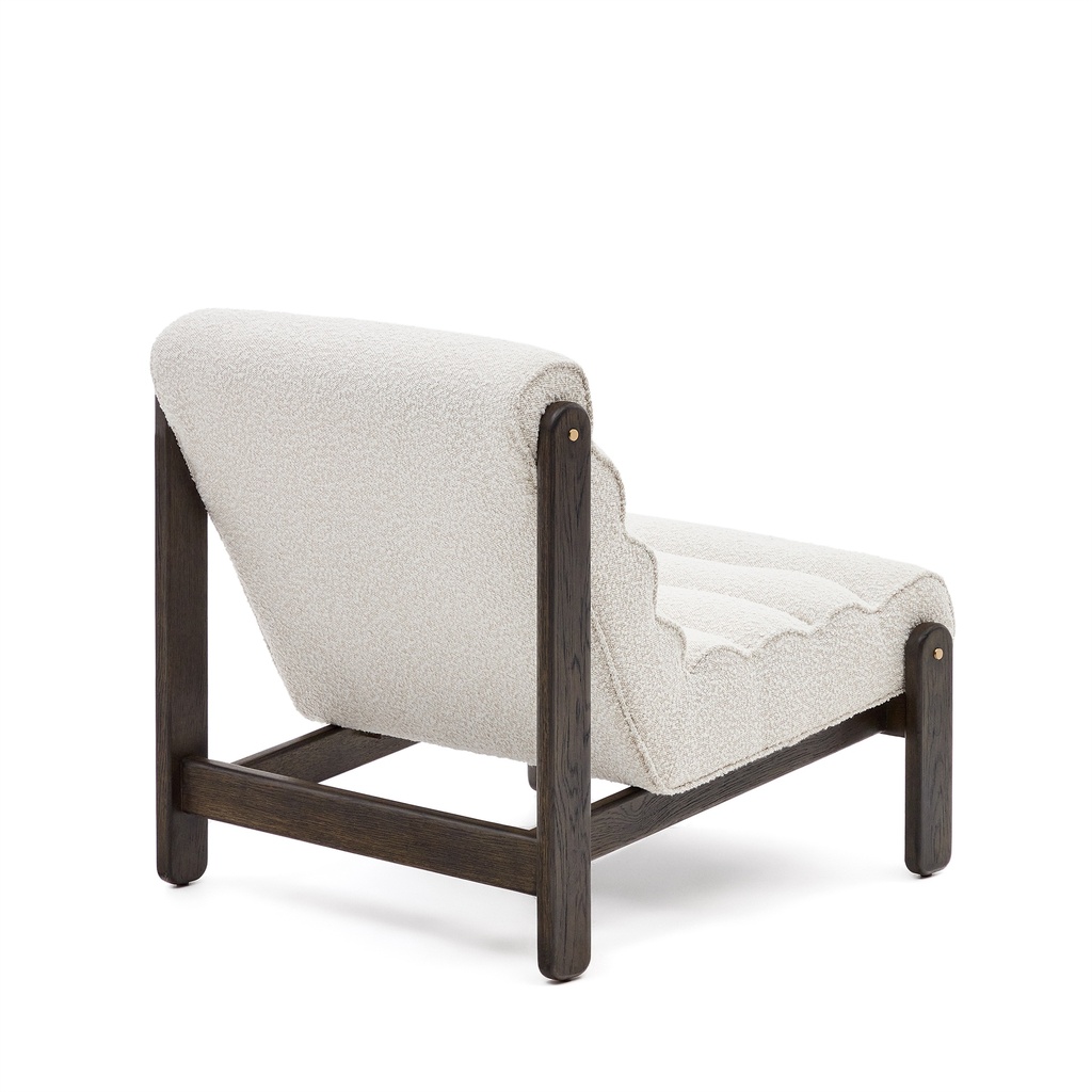 Magira armchair in white bouclé and solid oak wood with a dark finish