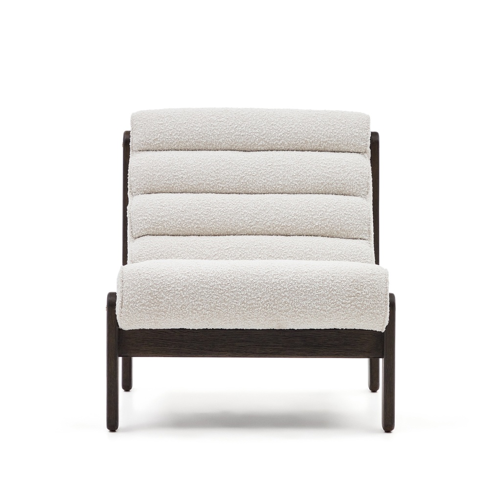 Magira armchair in white bouclé and solid oak wood with a dark finish