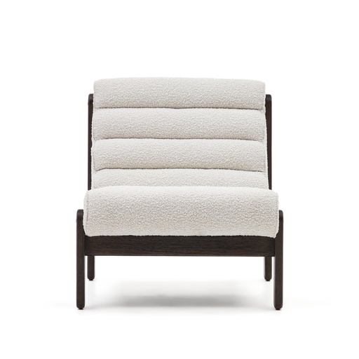 Magira armchair in white bouclé and solid oak wood with a dark finish