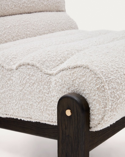 Magira armchair in white bouclé and solid oak wood with a dark finish