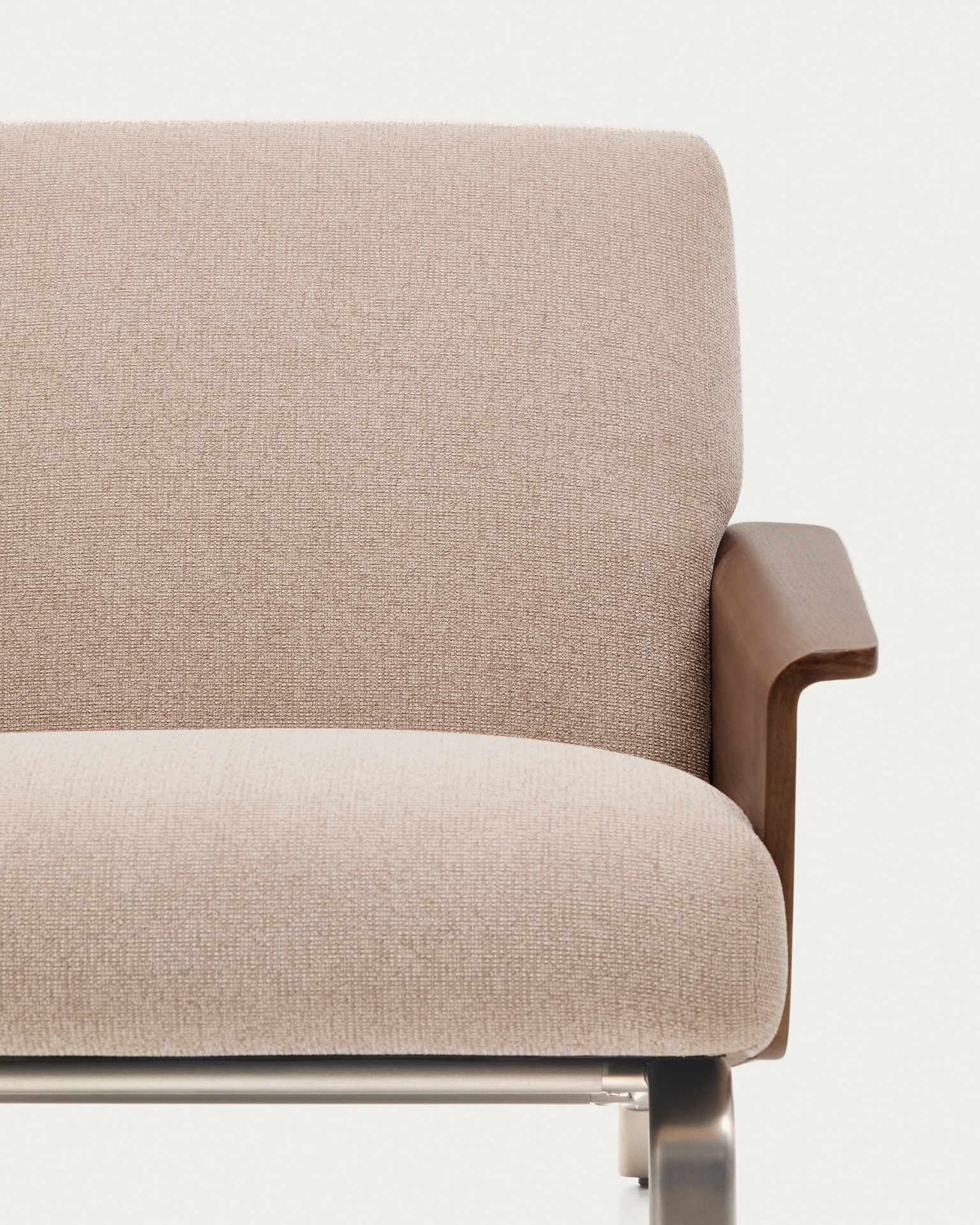 Amsen light brown armchair in walnut plywood with legs in brushed stainless steel FSC 100%