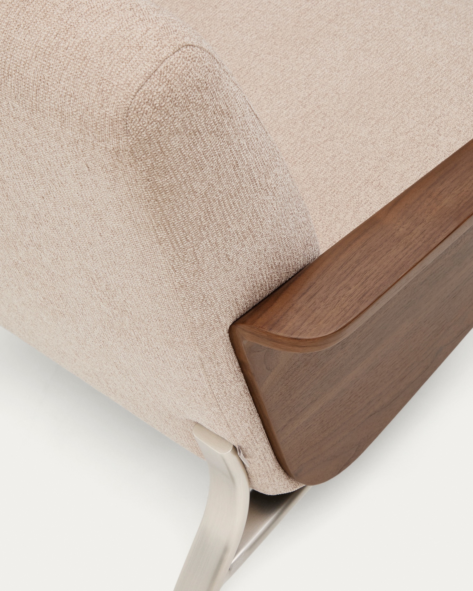 Amsen light brown armchair in walnut plywood with legs in brushed stainless steel FSC 100%