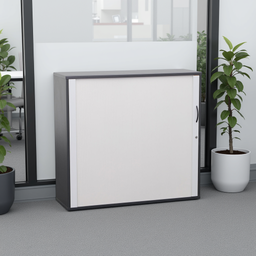 Rollladenschränke Elan Euroffice mit runder Kante und Holz Rollladen