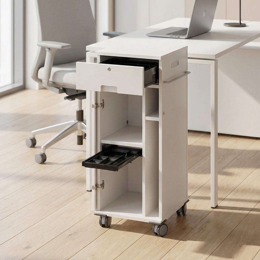 Mobiler Büroorganizer weiss refurbished mit Schlüssel