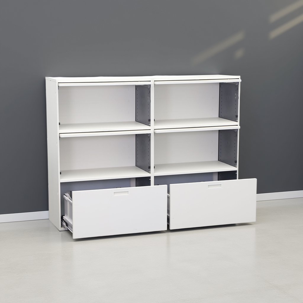 Modulschränke Lista LO Qub, weiss, Metallschrank, Klappen, Schubladen