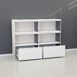 Modulschränke Lista LO Qub, weiss, Metallschrank, Klappen, Schubladen