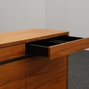 Konferenztisch Bootsförmig Nussbaum mit Wilkhahn Stühlen und Sideboard