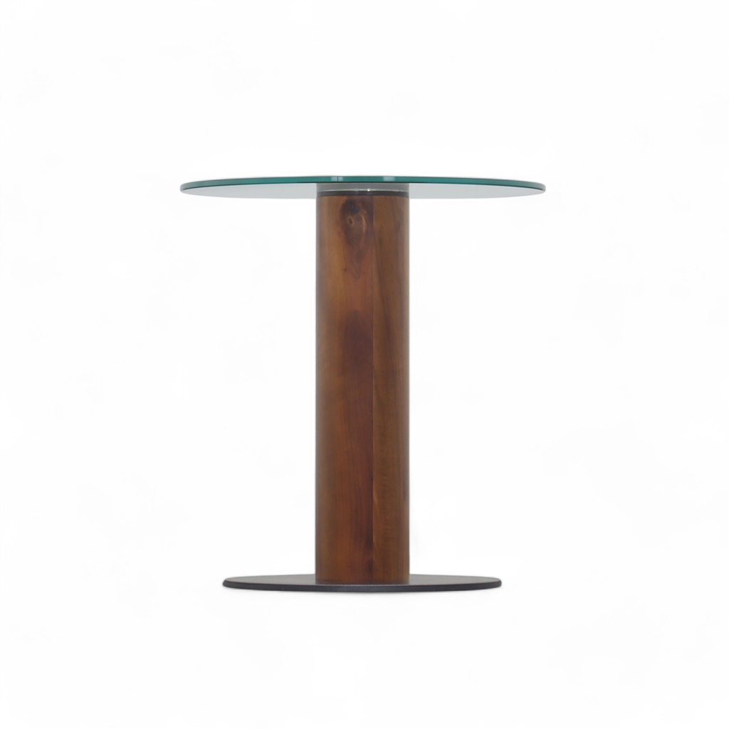 Glas Salontisch mit Nussbaum Fuss
