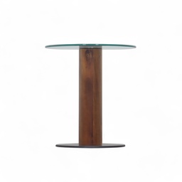 Glas Salontisch mit Nussbaum Fuss