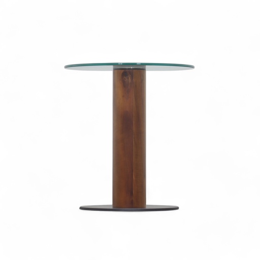 Glas Salontisch mit Nussbaum Fuss