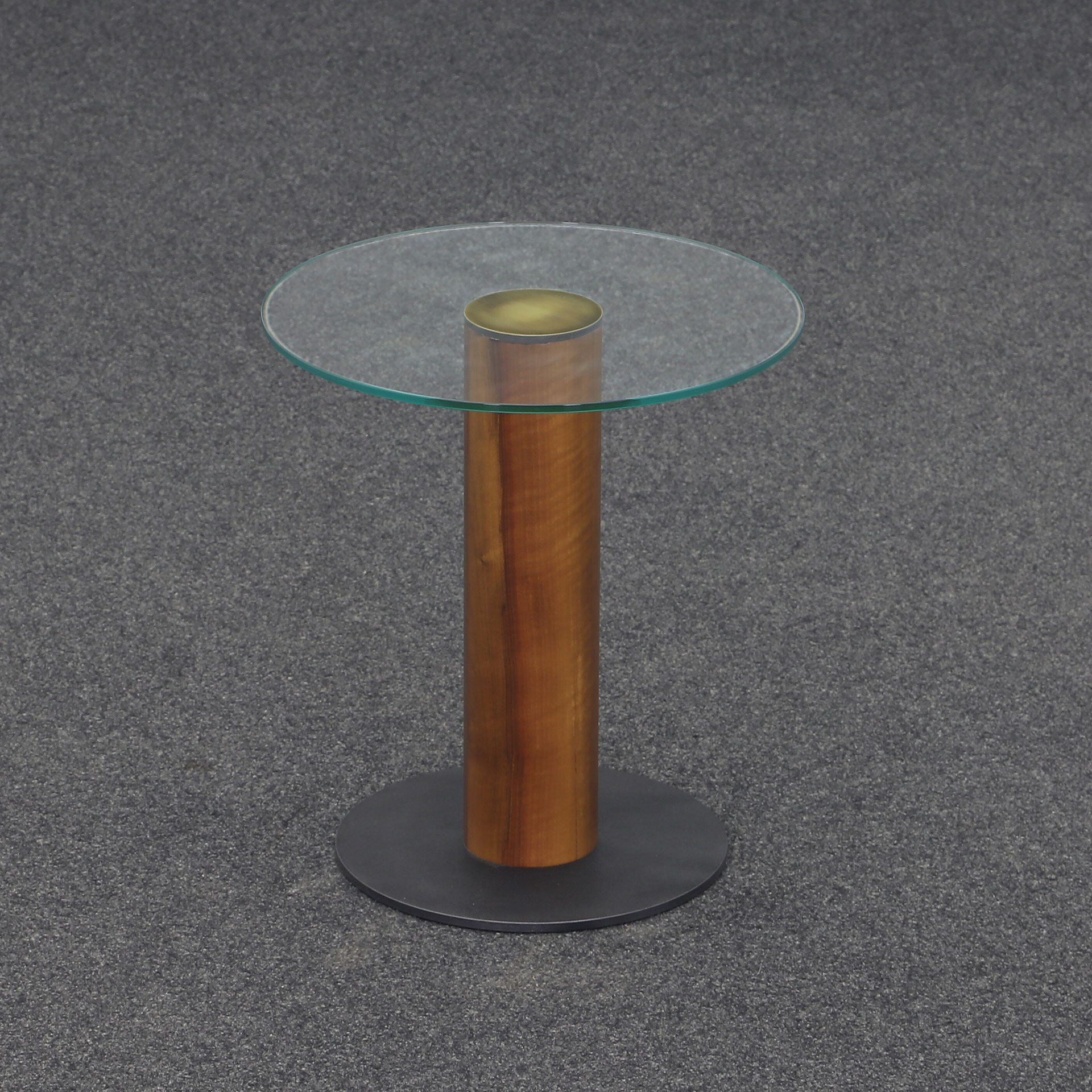 Glas Salontisch mit Nussbaum Fuss