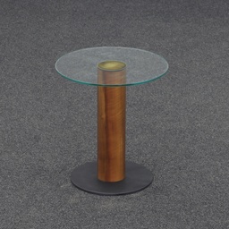Glas Salontisch mit Nussbaum Fuss