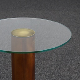 Glas Salontisch mit Nussbaum Fuss