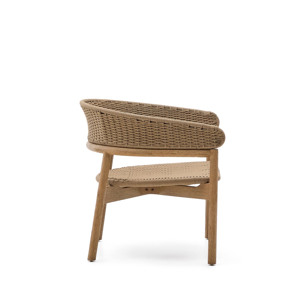 Arinella armchair in FSC 100% solid acacia wood with natural finish and beige rope cord