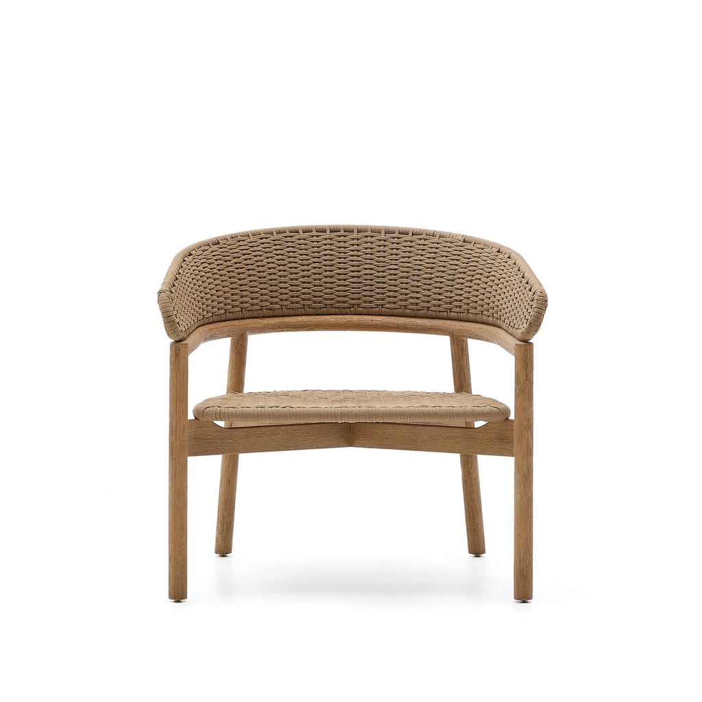 Arinella armchair in FSC 100% solid acacia wood with natural finish and beige rope cord