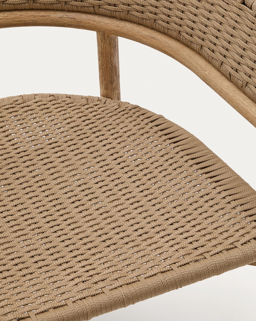 Arinella armchair in FSC 100% solid acacia wood with natural finish and beige rope cord