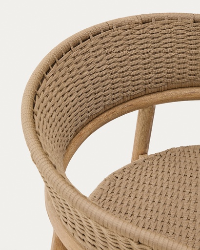 Arinella armchair in FSC 100% solid acacia wood with natural finish and beige rope cord