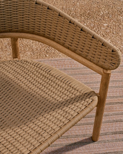 Arinella 3-seater sofa in FSC 100% solid acacia wood with natural finish and beige rope cord 167 cm