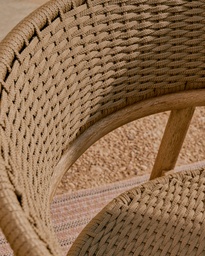 Arinella 3-seater sofa in FSC 100% solid acacia wood with natural finish and beige rope cord 167 cm