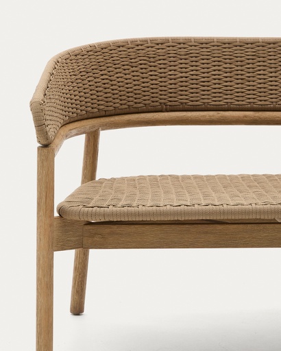 Arinella 3-seater sofa in FSC 100% solid acacia wood with natural finish and beige rope cord 167 cm